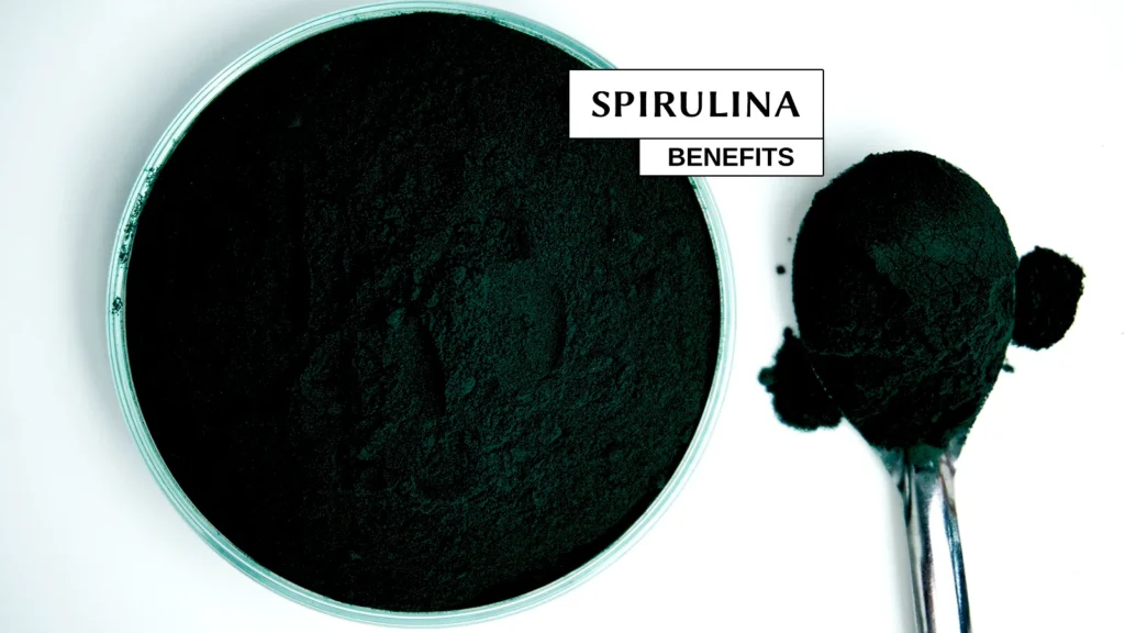 Text over a bowl of Spirulina Powder